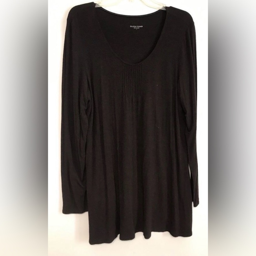 Eileen Fisher Black Viscose Jersey Crewneck Long Sleeve Top Size L